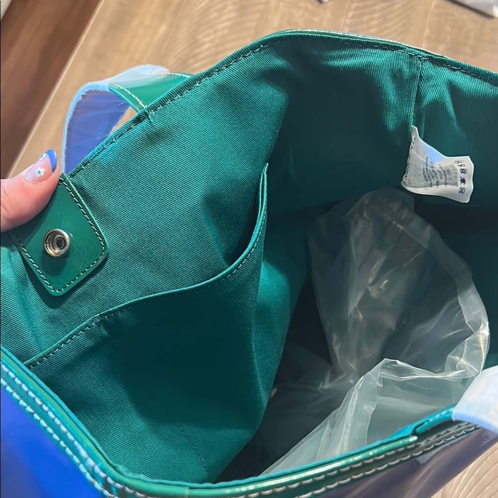 Lands End Patent Leather Blue and Green Tote Bag - Picture 4 of 6
